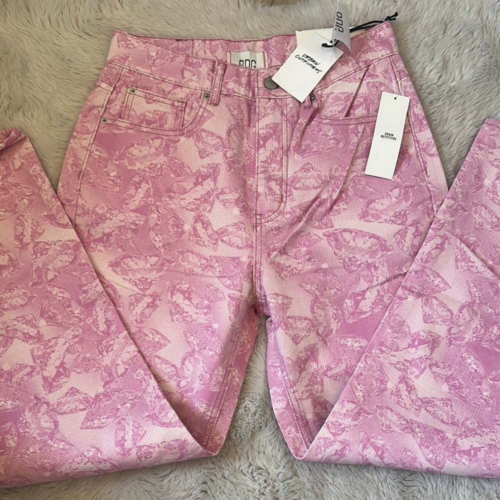 BDG High Rise Pink Jeans with Artistic Pattern